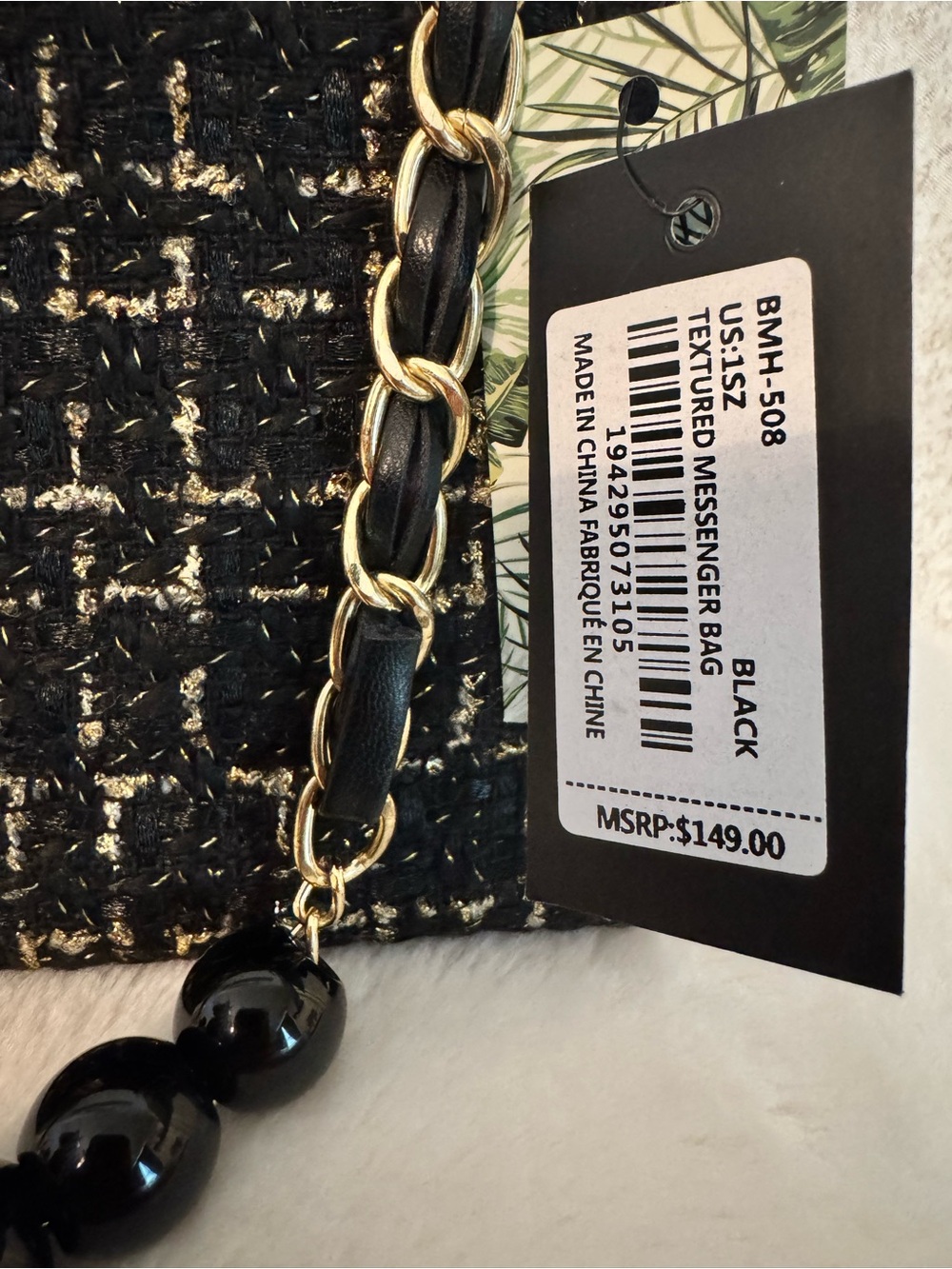 Badgley Mischka Black Tweed Chain Shoulder Bag with Gold Hardware - Picture 2 of 6